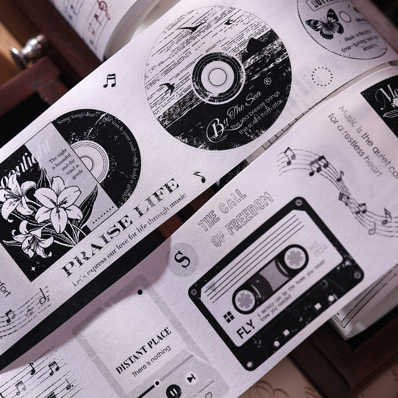 XiaoBaiJia【Echo】Light Retro Orginal Design Bordered Records Washi Pet Tape Landscape Stickers