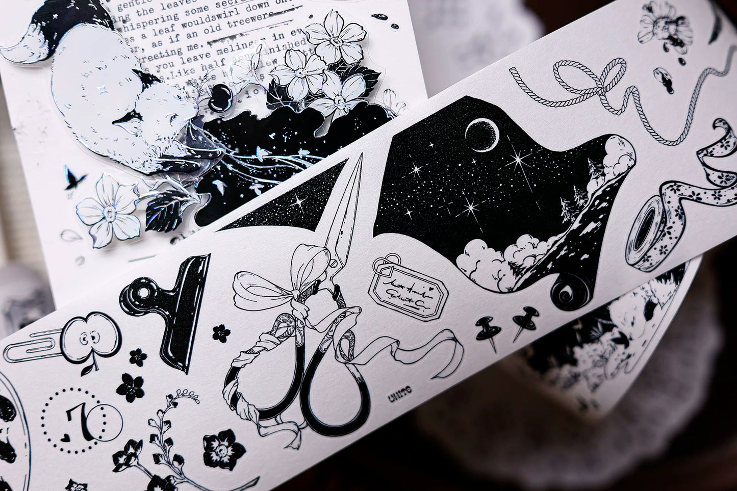 XiaoBaiJia Salt Series【Black and White Art World】Pre-cut Orginal Design Washi/Pet Tape Light Retro Stickers