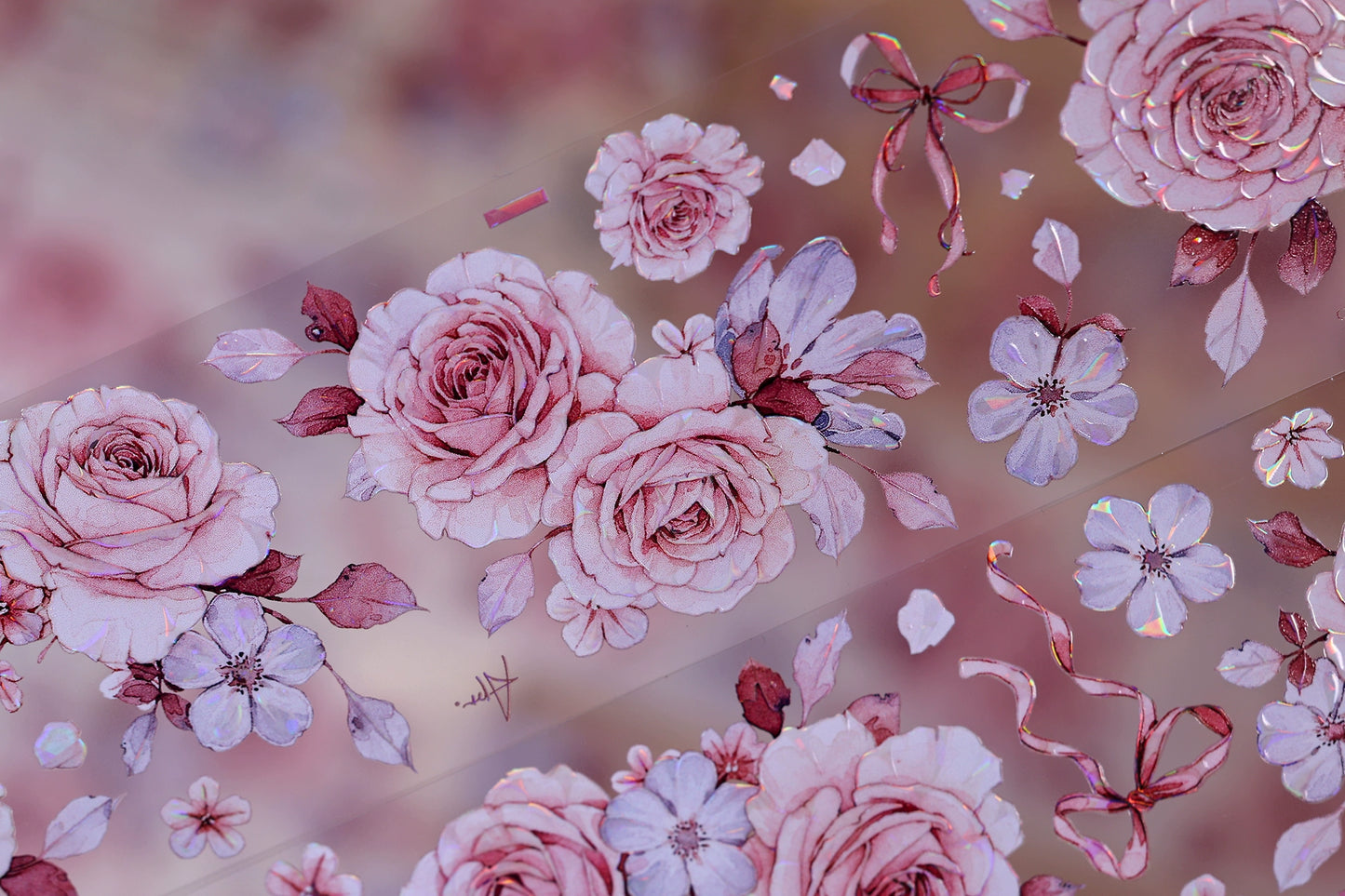 XiaoBaiJia【Clear Sky/Morning Mist】Light Retro Mint Green Flower Orginal Design Washi Pet Floral Tape Landscaping Stickers