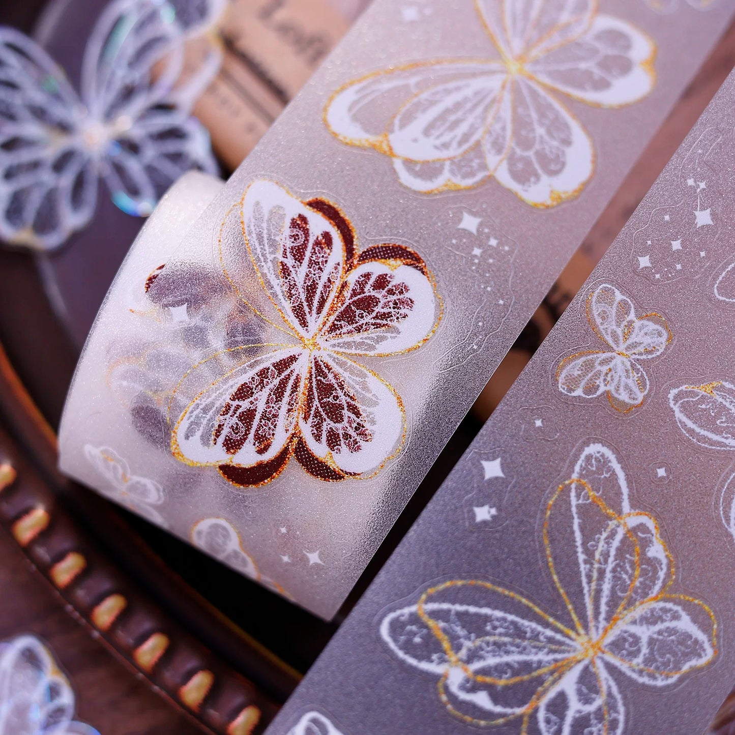 XiaoBaiJia Salt Series【Butterfly Feathers Chasing Light】Orginal Design Kiss-cut Washi/Pet Floral Tape Light Retro Landscaping Stickers