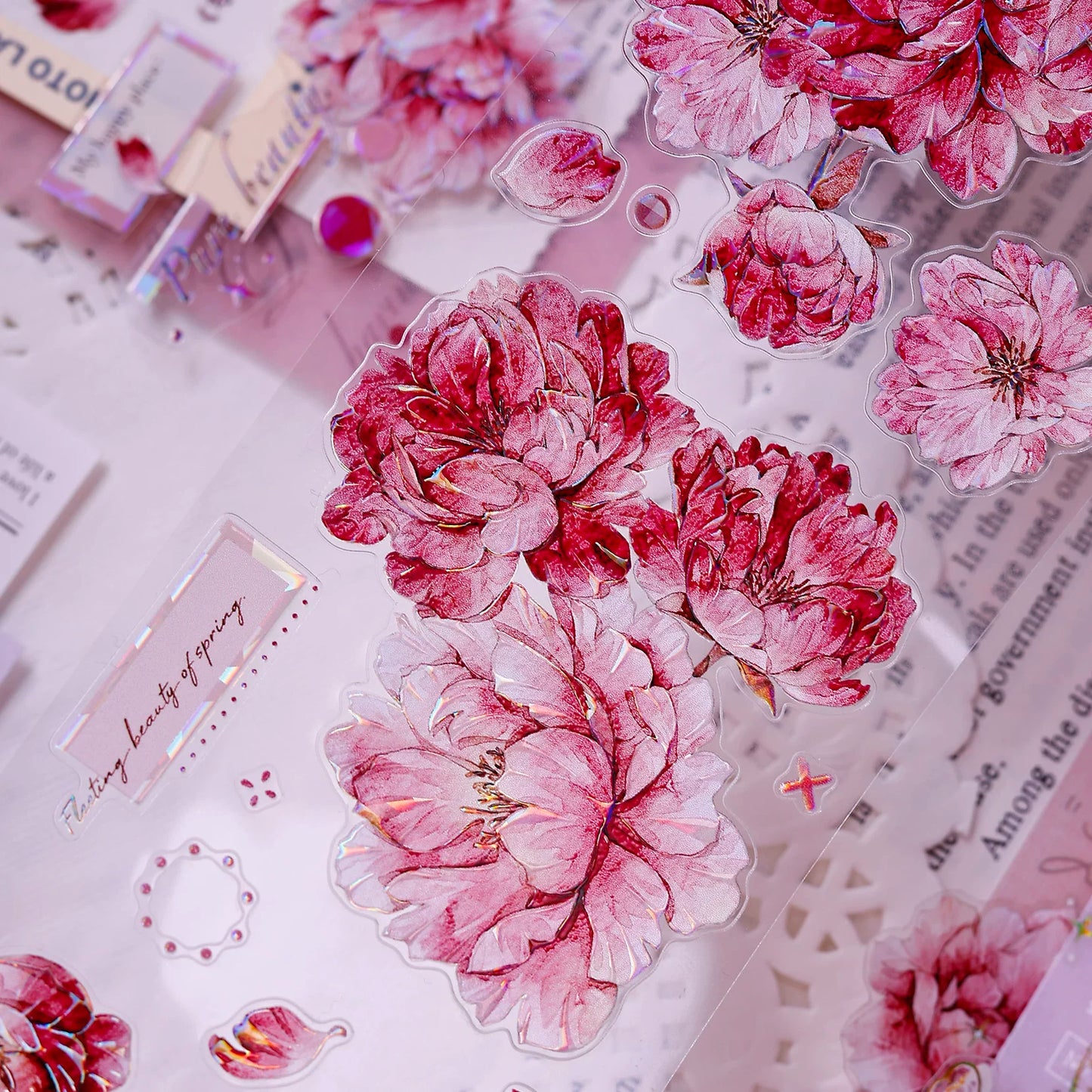 XiaoBaiJia Salt Series【Peony】Orginal Design Kiss-cut Washi/Pet Floral Tape Light Retro Landscaping Stickers