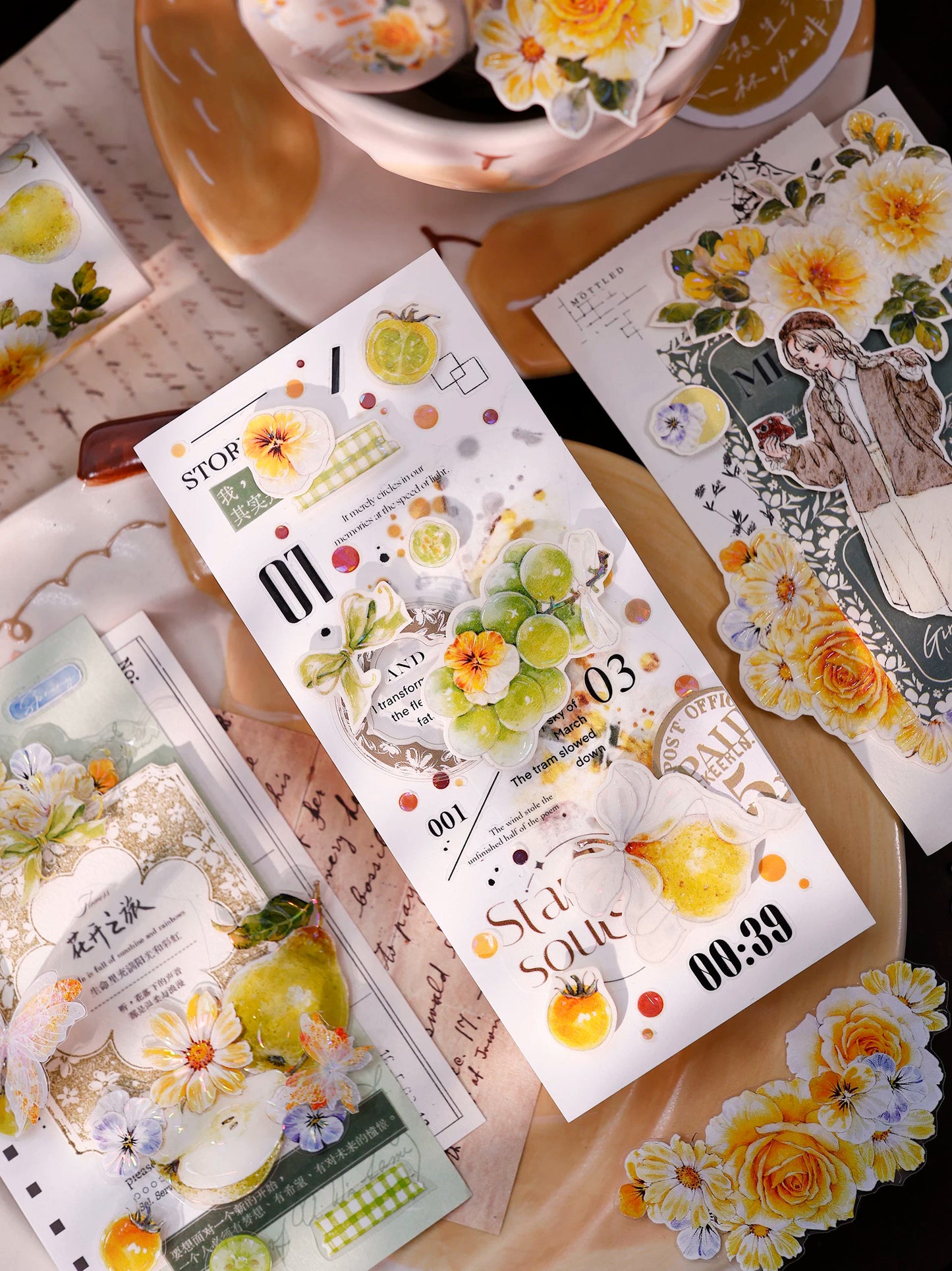 XiaoBaiJia【Green Grape Vine】Pre-cut Floral Orginal Design Washi Pet Tape Light Retro Stickers
