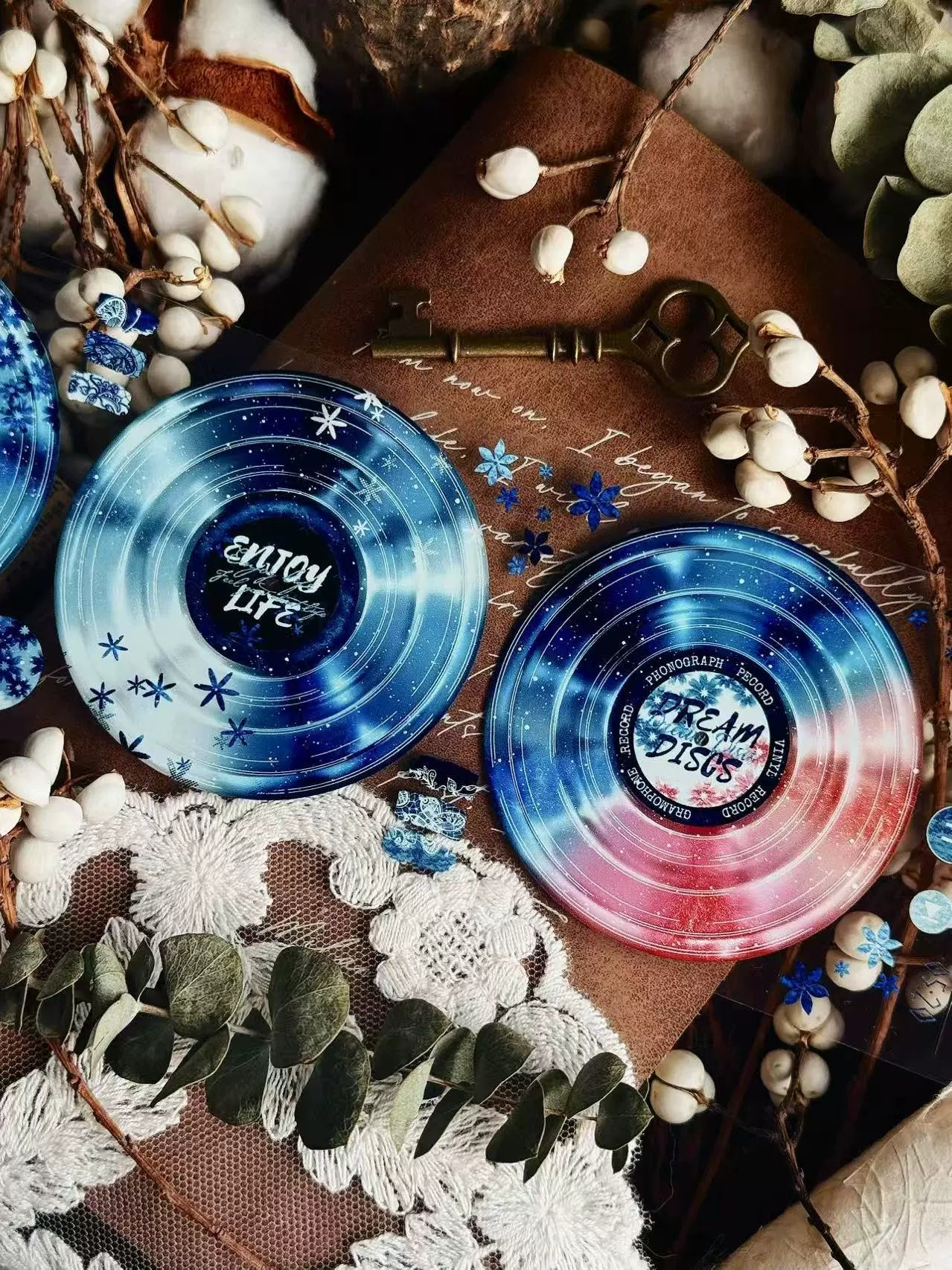 Linlanxi【Record 】 Original Retro Vintage Black Vinyl Record Background Washi/Pet Tape