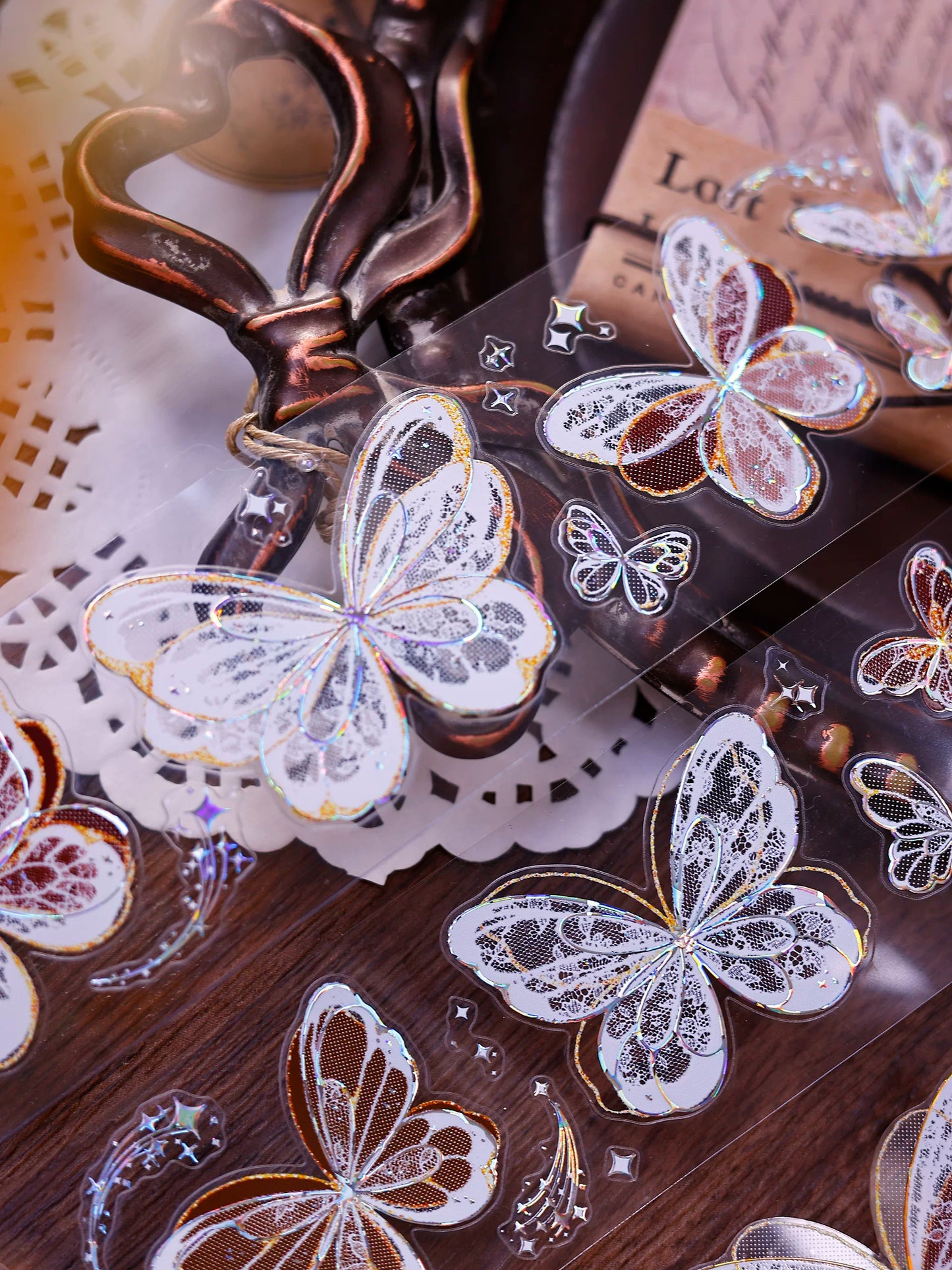 XiaoBaiJia Salt Series【Butterfly Feathers Chasing Light】Orginal Design Kiss-cut Washi/Pet Floral Tape Light Retro Landscaping Stickers