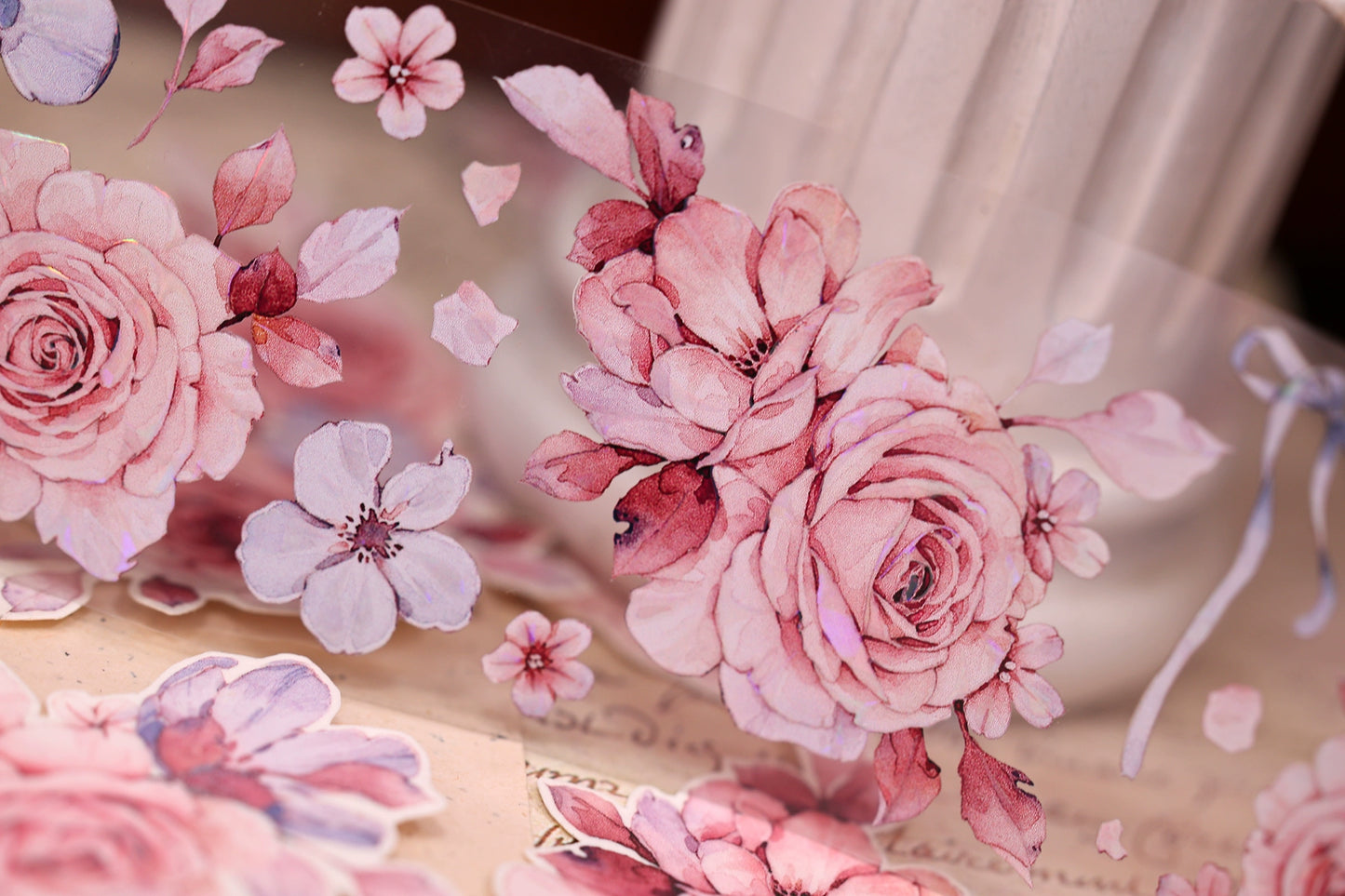 XiaoBaiJia【Clear Sky/Morning Mist】Light Retro Mint Green Flower Orginal Design Washi Pet Floral Tape Landscaping Stickers