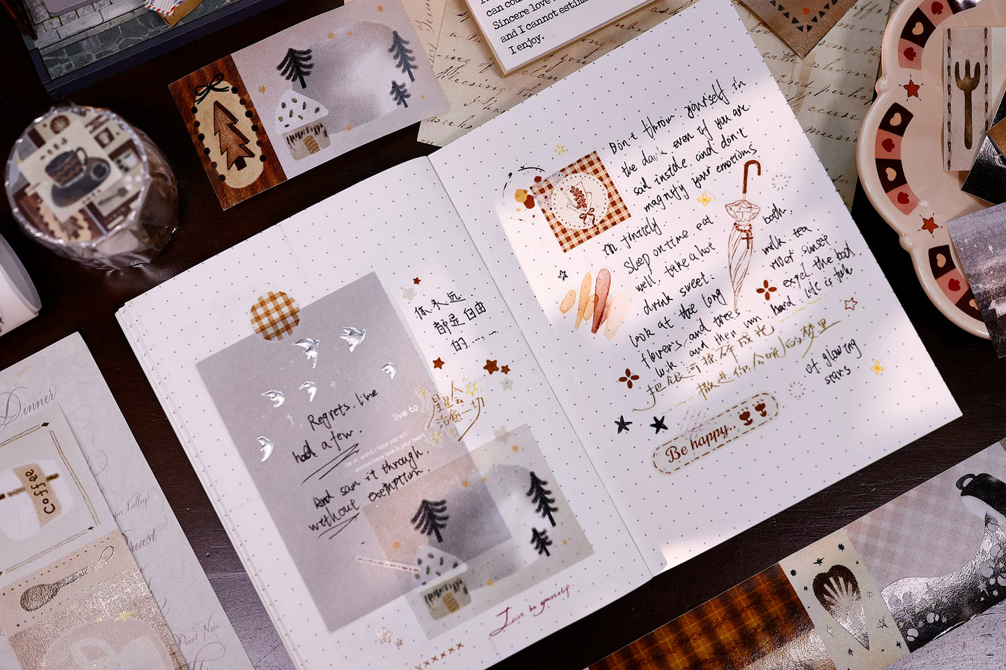 XiaoBaiJia Salt Series【Caffeine-Related Code Words】Pre-cut Orginal Design Vintage Coffee Washi/Pet Tape Light Retro Stickers