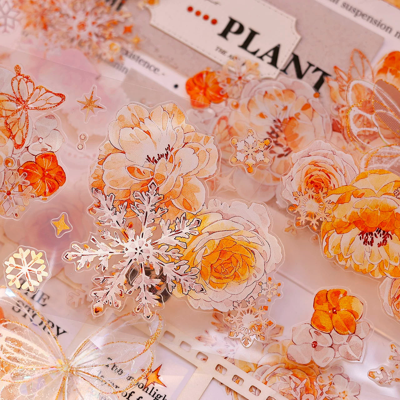 XiaoBaiJia Salt Series【Orange Light Orange Blossom】Orginal Design Kiss-cut Washi/Pet Floral Tape Light Retro Landscaping Stickers