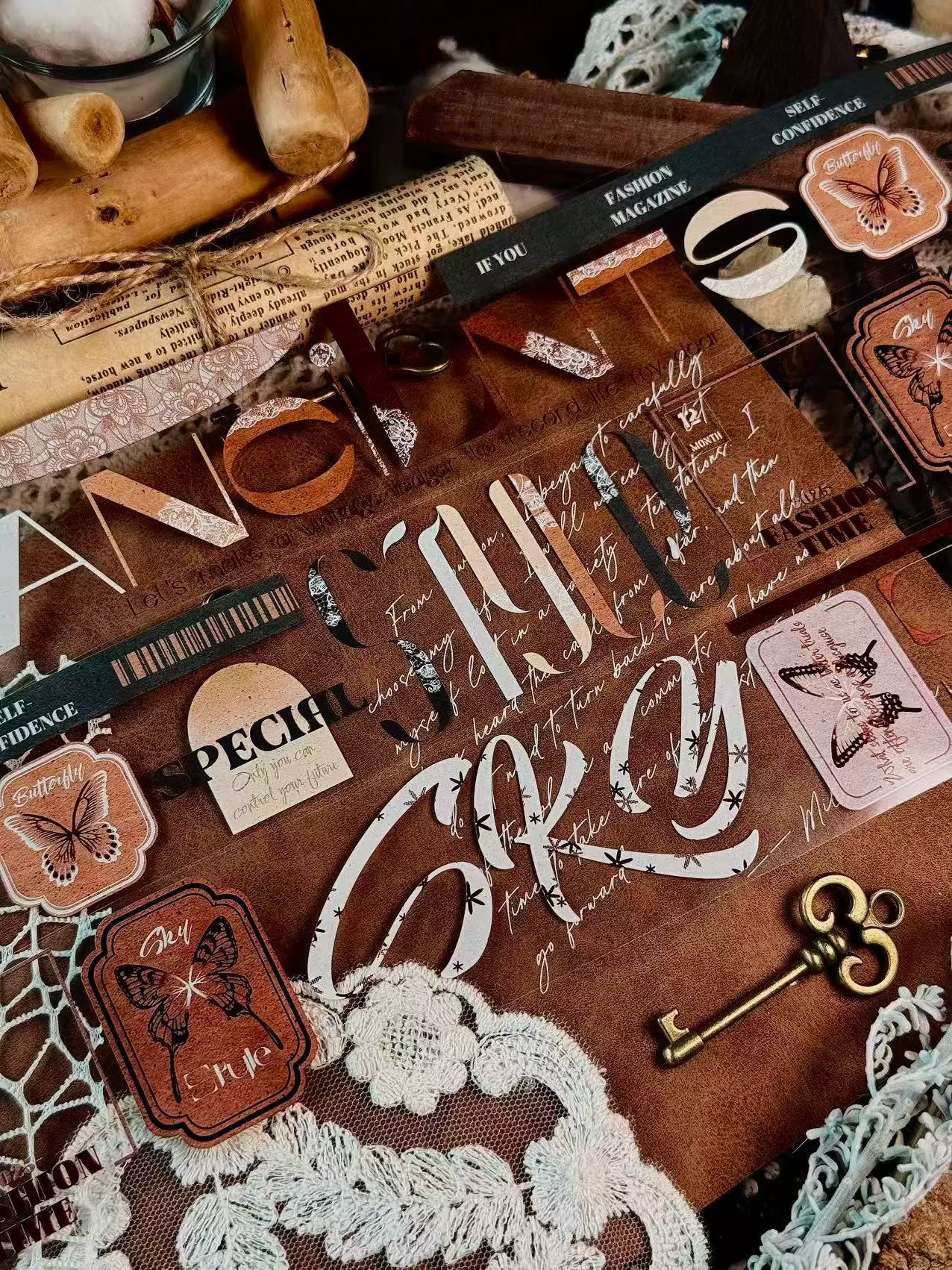 Linlanxi 【Residual Charm and Flowing Light】Original Pre-cut Washi/Pet Tape,New Fashion Retro Wider English Text