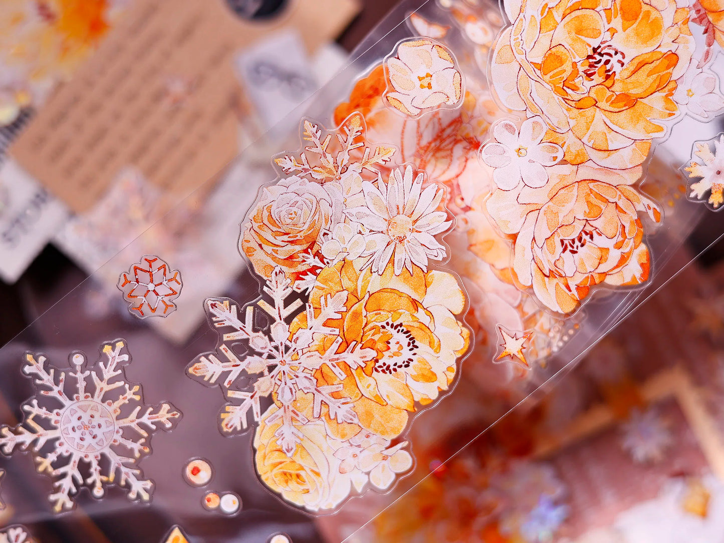 XiaoBaiJia Salt Series【Orange Light Orange Blossom】Orginal Design Kiss-cut Washi/Pet Floral Tape Light Retro Landscaping Stickers