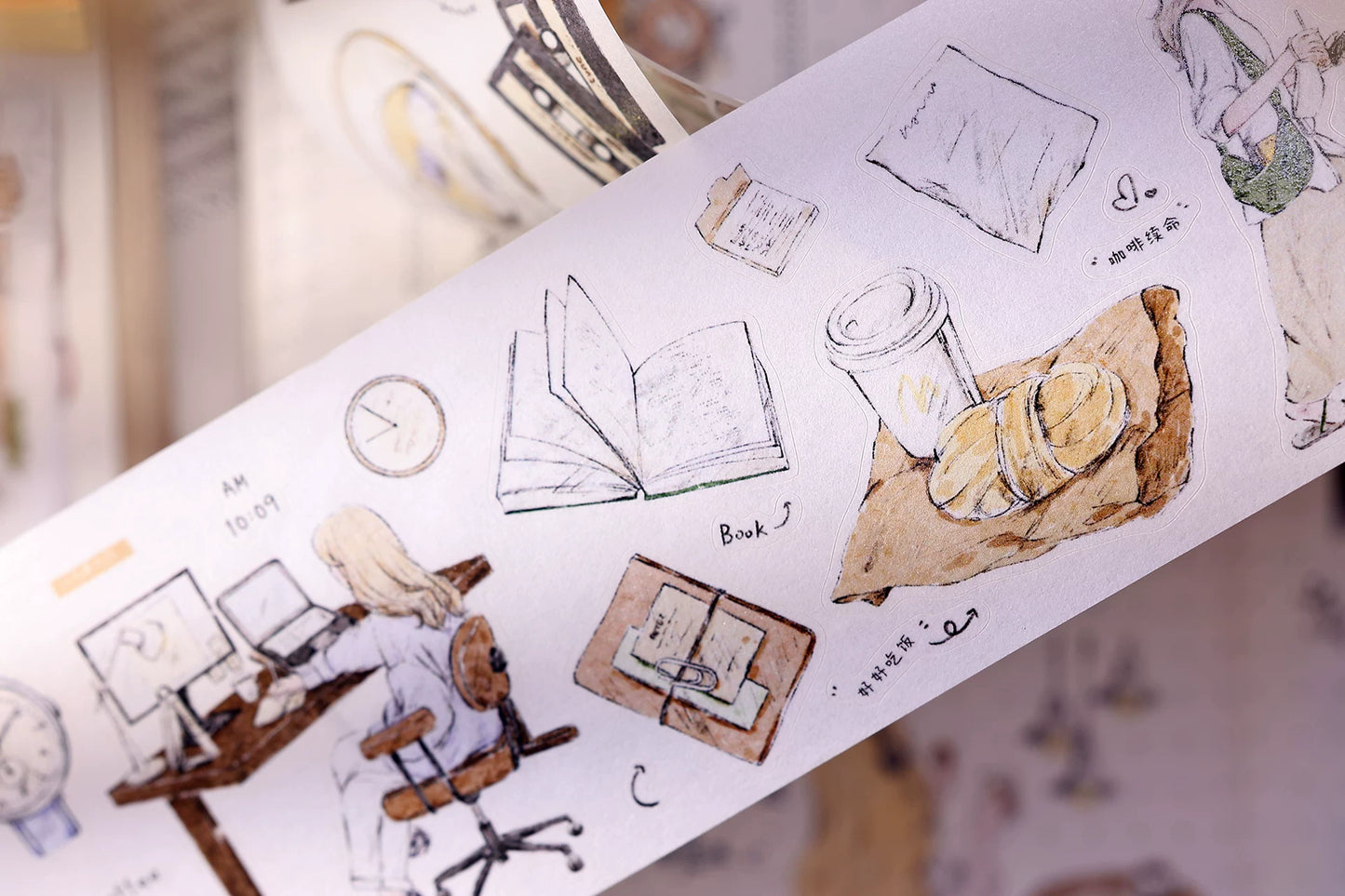 XiaoBaiJia Salt Series【A Person's Daily Routine】Pre-cut Orginal Design Washi/Pet Tape Light Retro Stickers