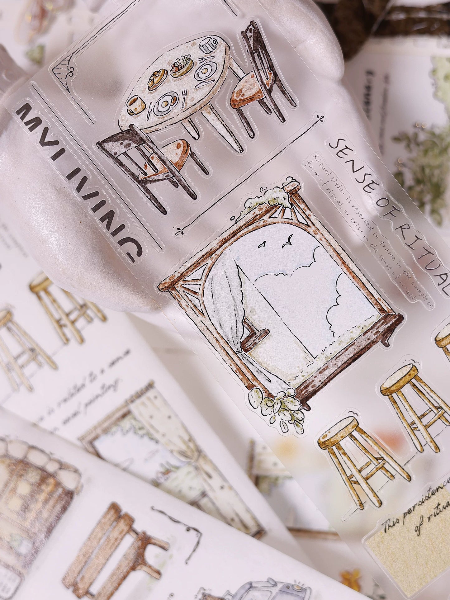 XiaoBaiJia Salt Series【Plain and Delicate】Pre-cut Orginal Design Washi/Pet Tape Light Retro Stickers