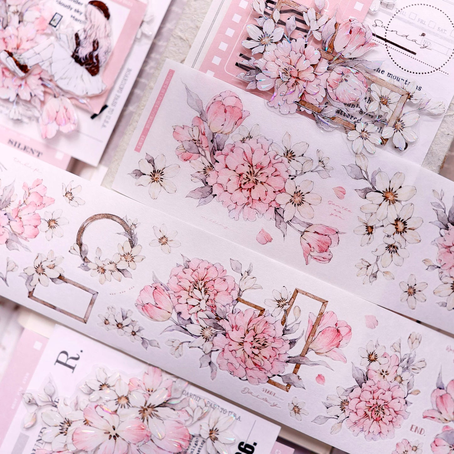 XiaoBaiJia Salt Series【Powdered Floss】Pre-cut Orginal Design Washi/Pet Tape Light Retro Stickers