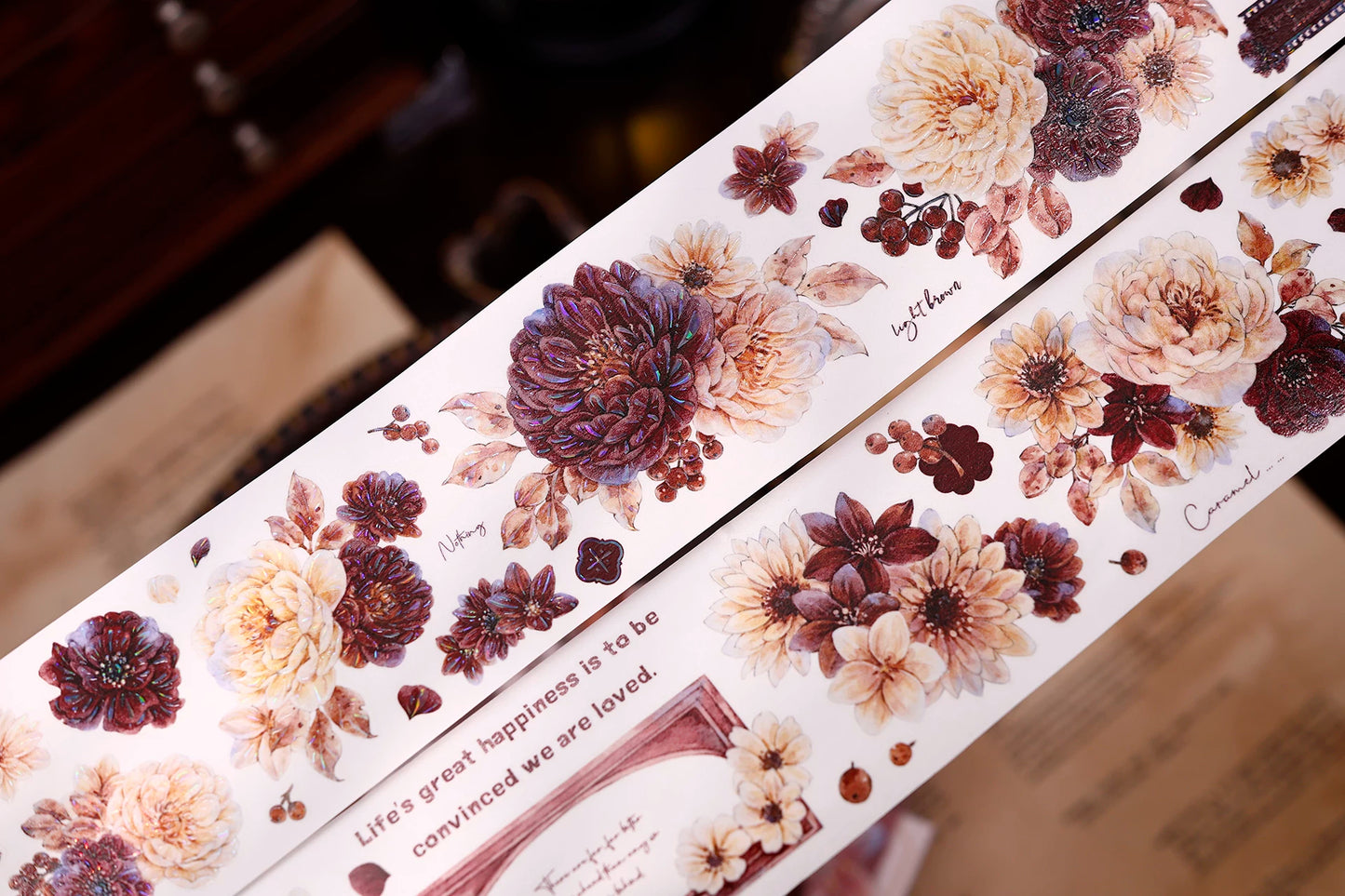 XiaoBaiJia【Peony Shadow Flower Description】Pre-cut Floral Orginal Design Washi Pet Tape Light Retro Stickers