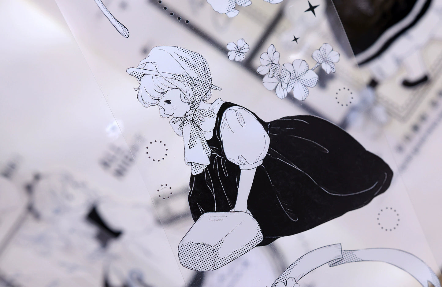 XiaoBaiJia【Small Countryside】Light Retro Black and White Characters Orginal Design Washi Pet Tape Stickers