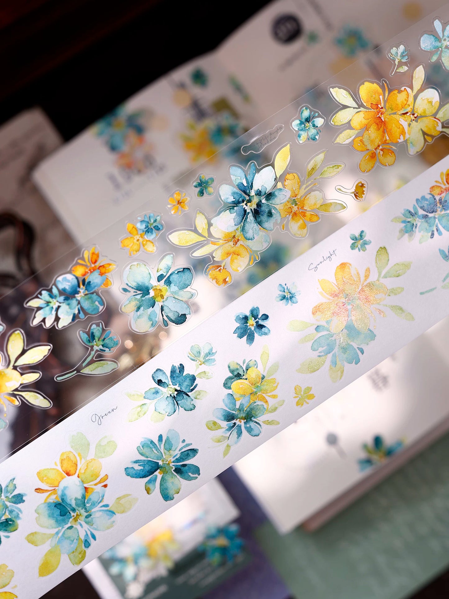 XiaoBaiJia【Picking Up Blue】Pre-cut Floral Orginal Design Washi Pet Tape Light Retro Stickers