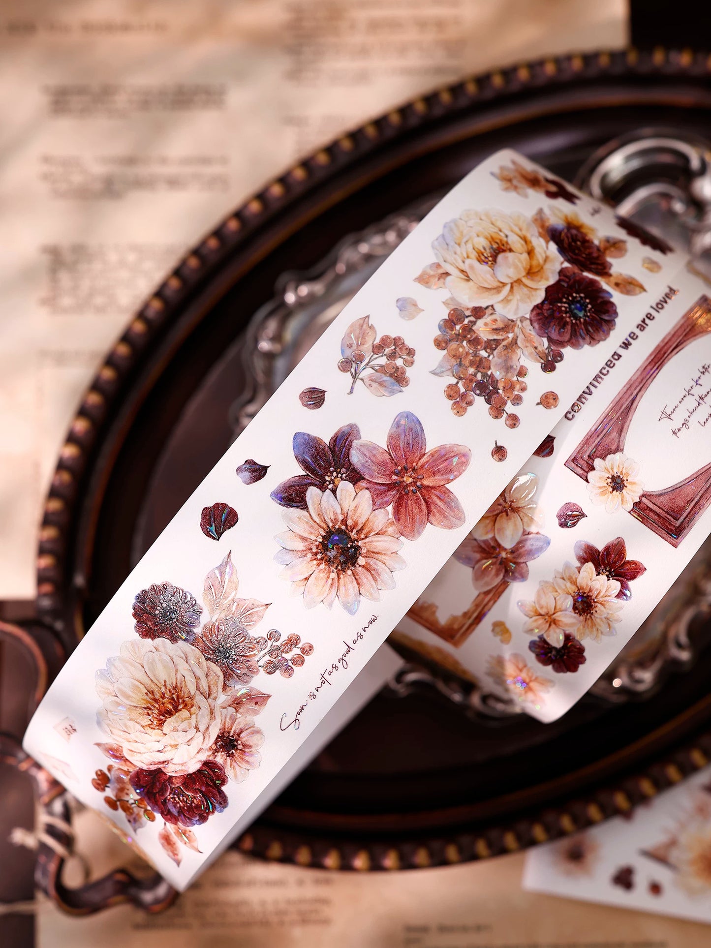 XiaoBaiJia【Peony Shadow Flower Description】Pre-cut Floral Orginal Design Washi Pet Tape Light Retro Stickers