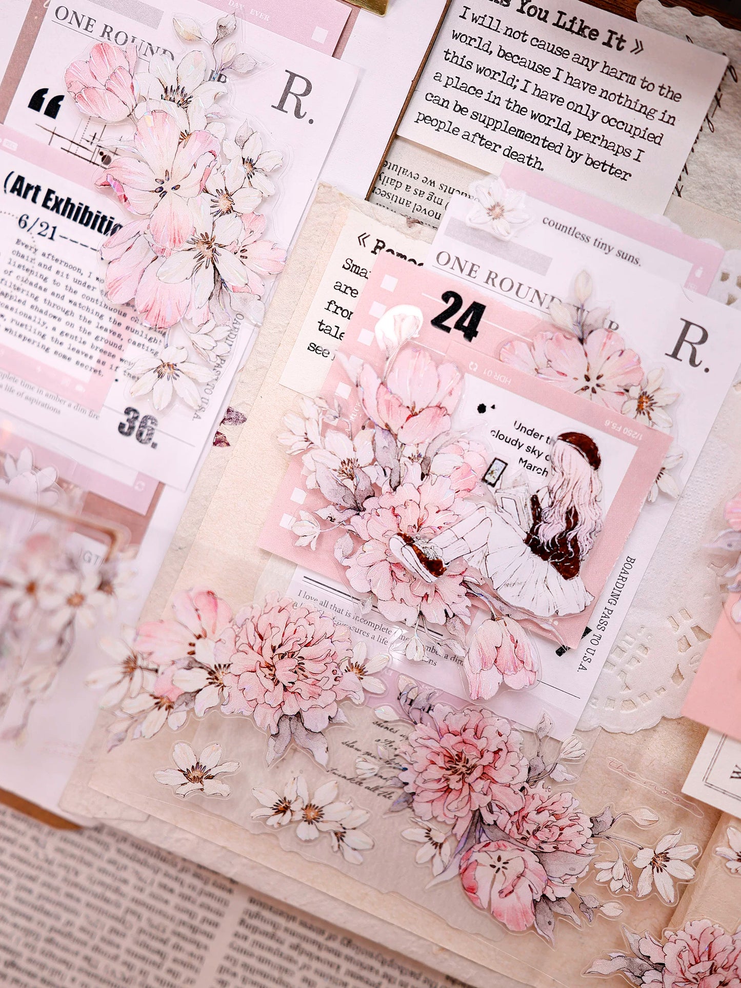 XiaoBaiJia Salt Series【Powdered Floss】Pre-cut Orginal Design Washi/Pet Tape Light Retro Stickers