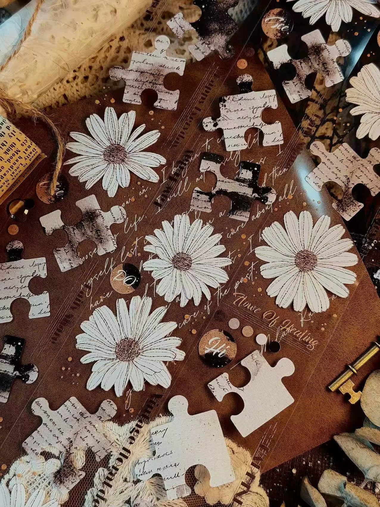 Linlanxi 【Ink Rhyme Printing Traces】Original New Product Retro Flower Puzzle Washi/Pet Tape