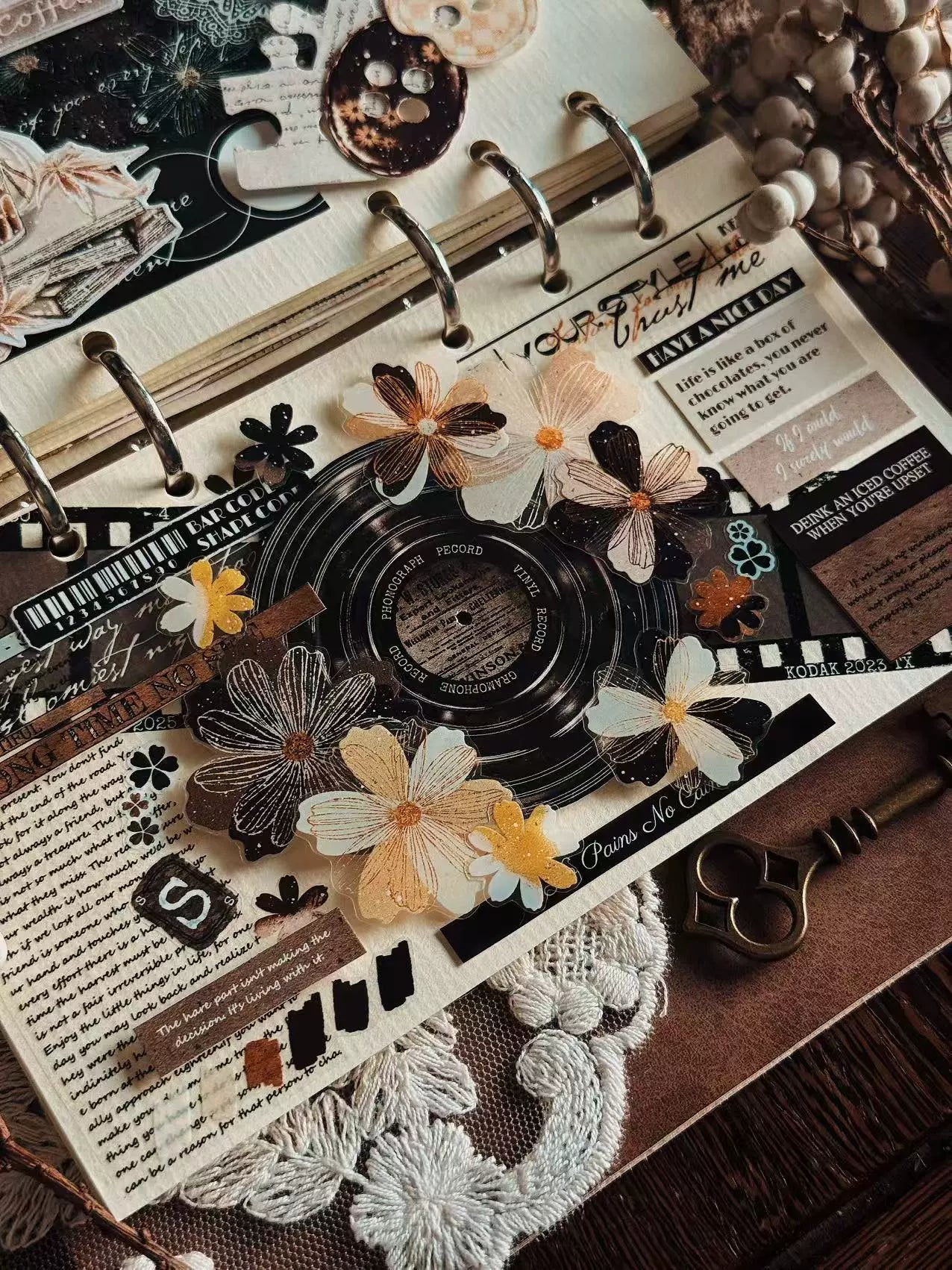 Linlanxi【Record 】 Original Retro Vintage Black Vinyl Record Background Washi/Pet Tape