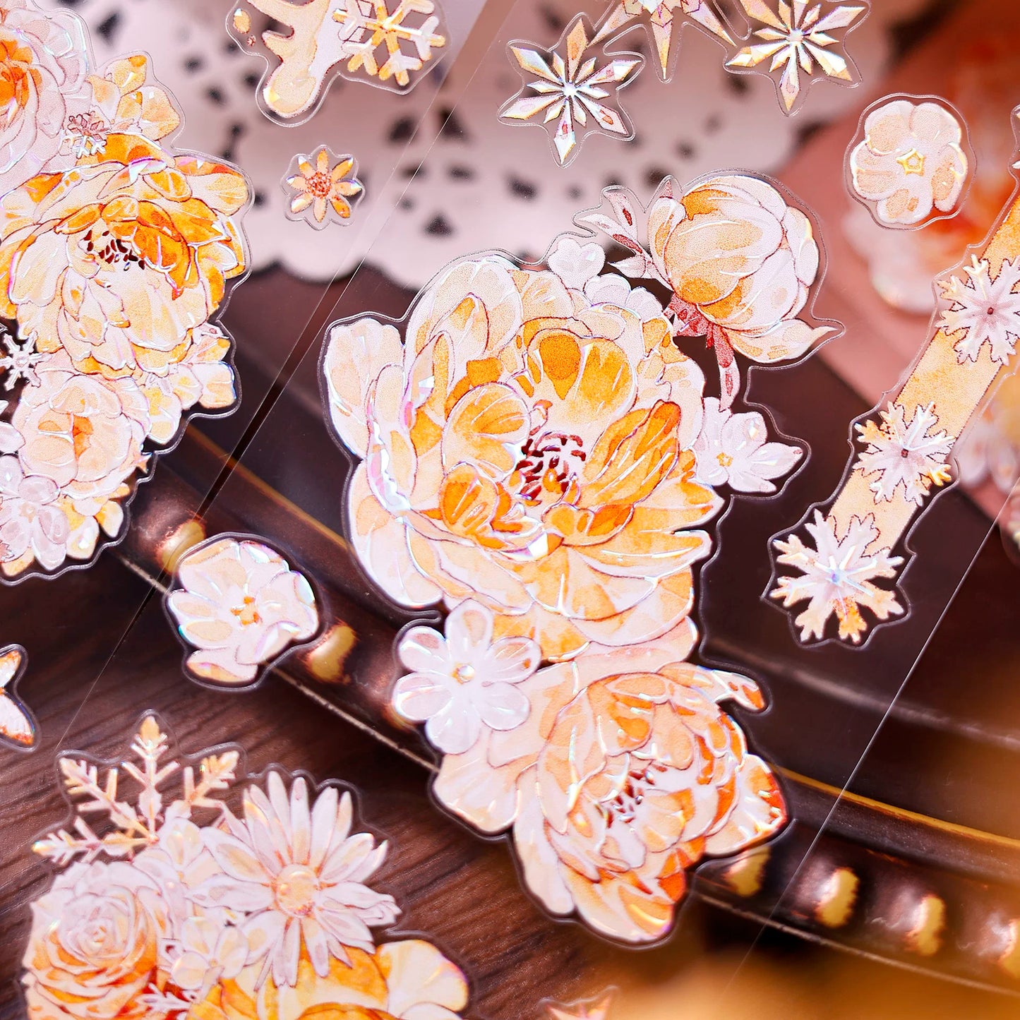 XiaoBaiJia Salt Series【Orange Light Orange Blossom】Orginal Design Kiss-cut Washi/Pet Floral Tape Light Retro Landscaping Stickers