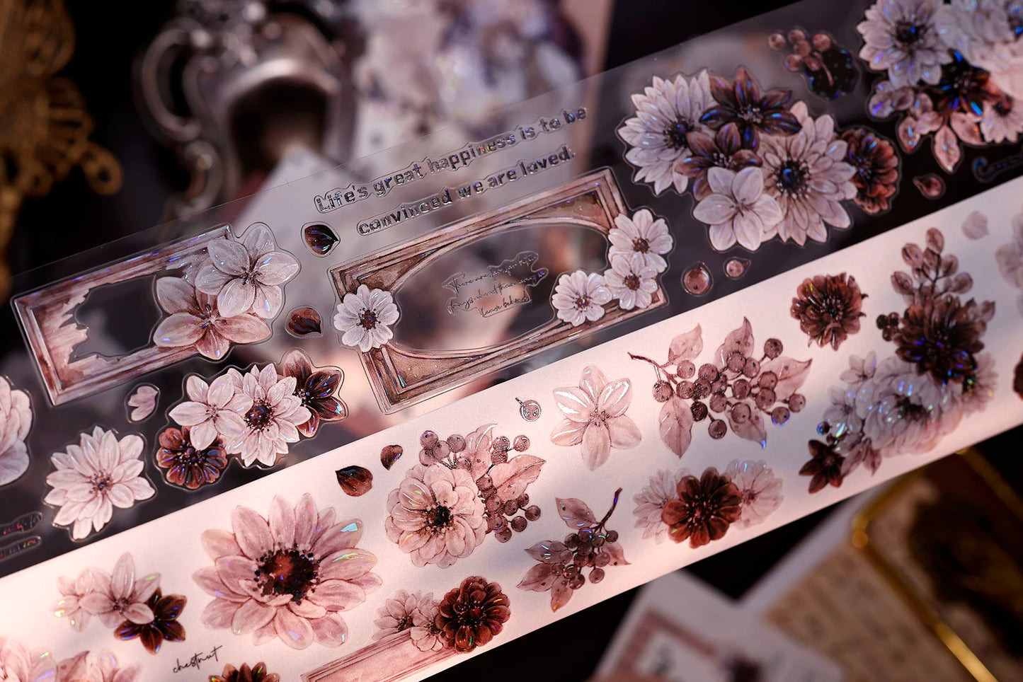 XiaoBaiJia【Brown Shadow Old Paper】Pre-cut Floral Orginal Design Washi Pet Tape Light Retro Stickers