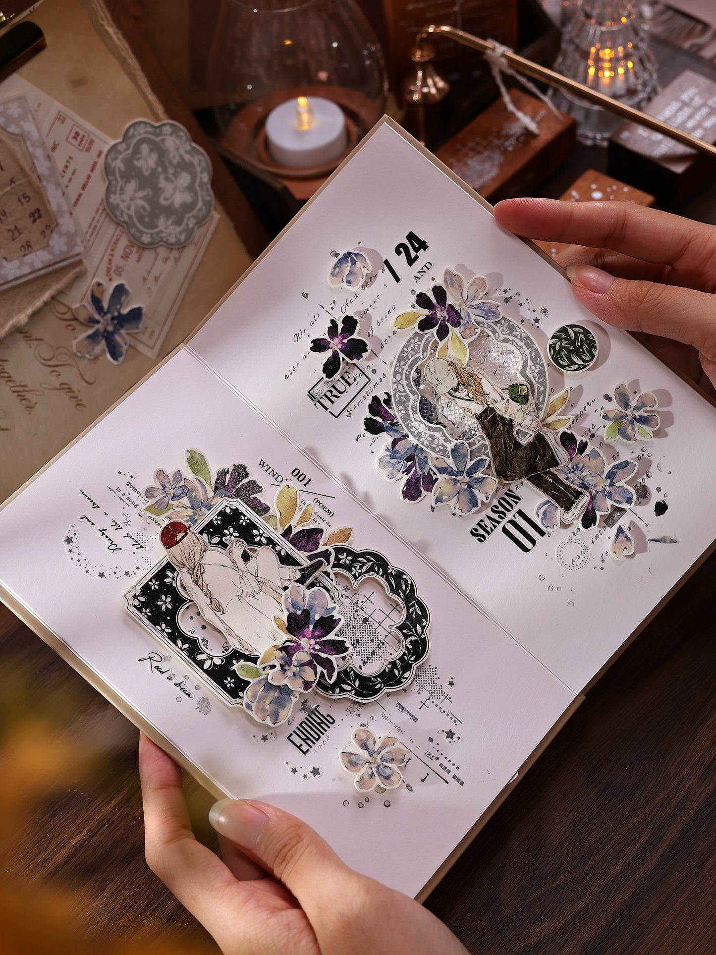 XiaoBaiJia【Flower Frame】Light Retro Orginal Design Washi Pet Tape Landscape Stickers