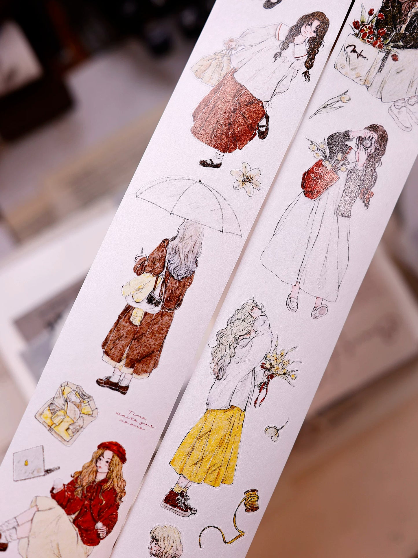 XiaoBaiJia Salt Series【Maiden Among the Flowers】Pre-cut Orginal Design Washi/Pet Tape Light Retro Stickers