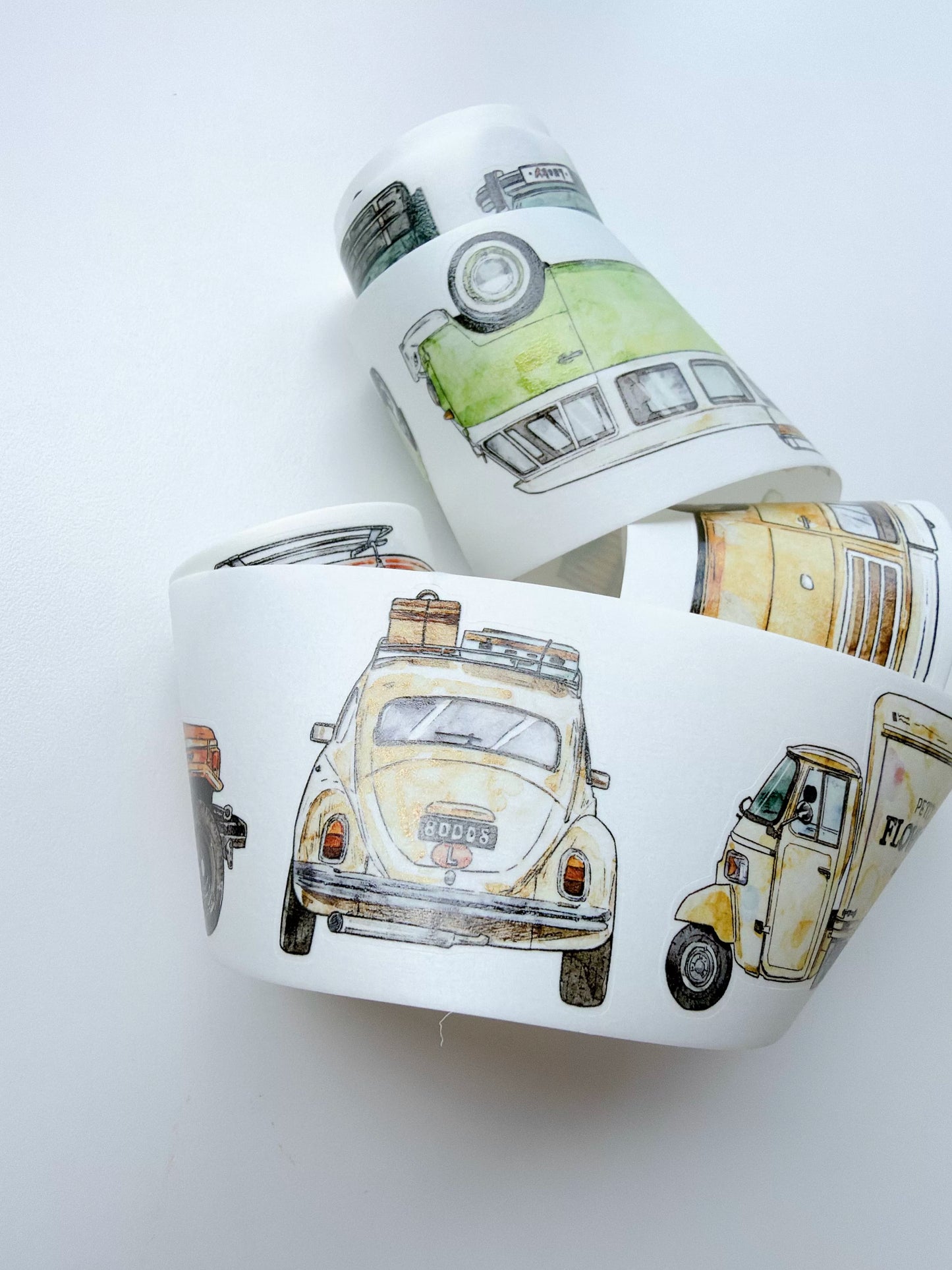 Kaixiaoxun Vol13【Car】 Pre-Cut Long Loop Washi/Matte PET Tape for Scrapbook Supplies,Junk Journal Supplies