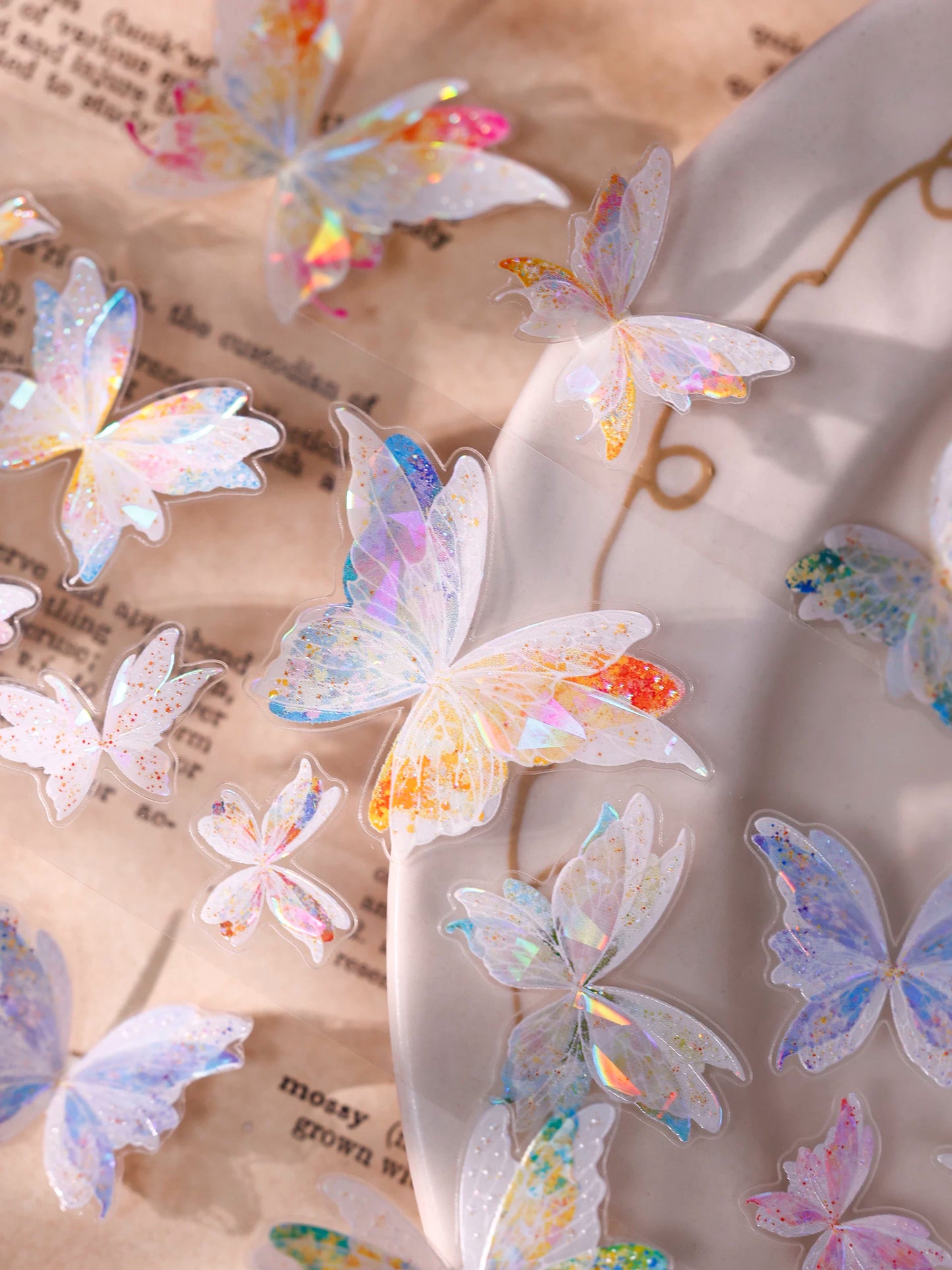 XiaoBaiJia【Liuli Butterfly Dance】Pre-cut Orginal Design Washi Pet Tape Light Retro Stickers