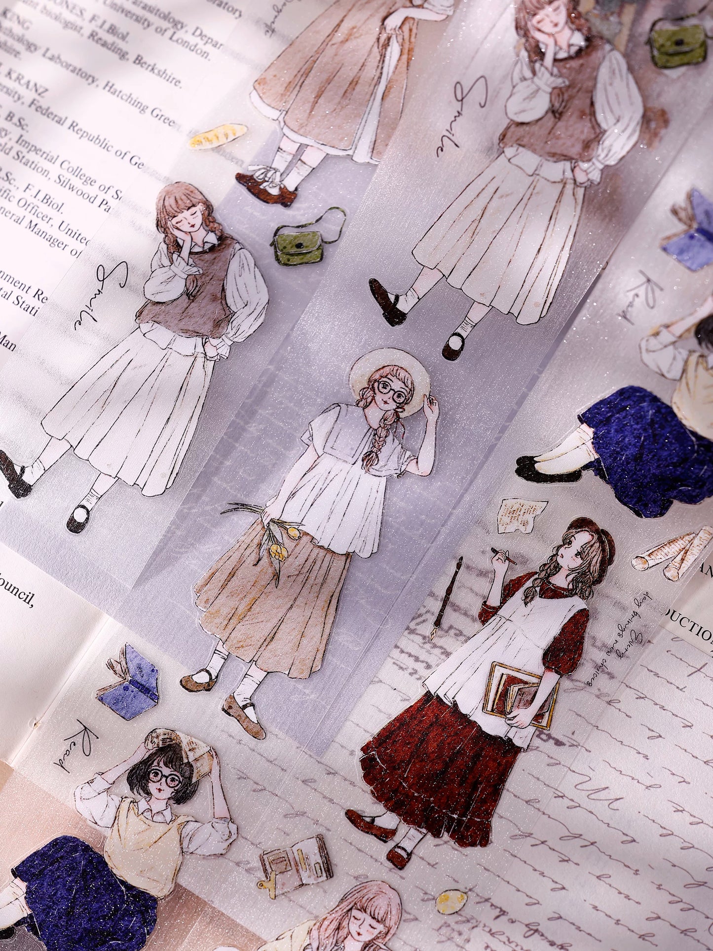 XiaoBaiJia Salt Series【Poetic Girl】Pre-cut Orginal Design Washi Pet Tape Light Retro Stickers