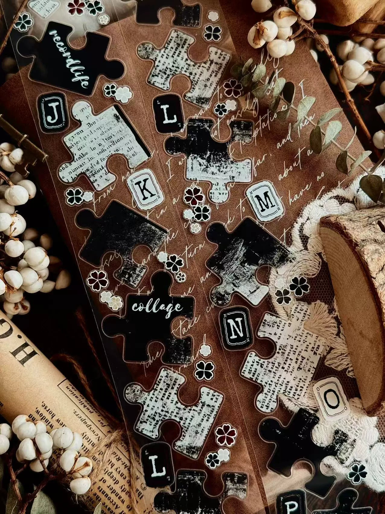 Linlanxi 【Puzzle Painting】Original  Pre-cut Washi/Pet Tape,New Fashion Retro Wider English Counted Tape