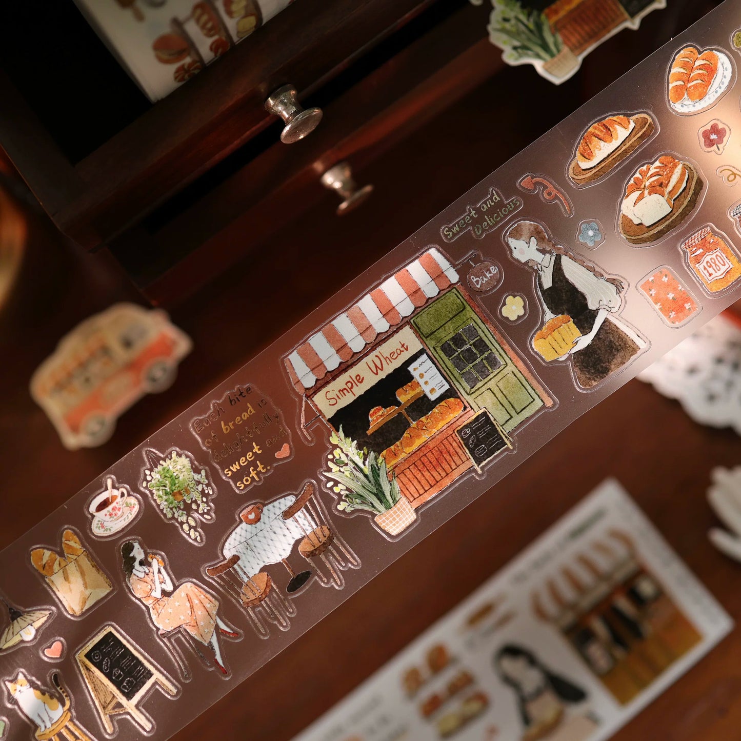YiEr Vol17【Daily Life at the Bakery】Kiss-cut Light Retro Base Washi Tape and PET Stickers