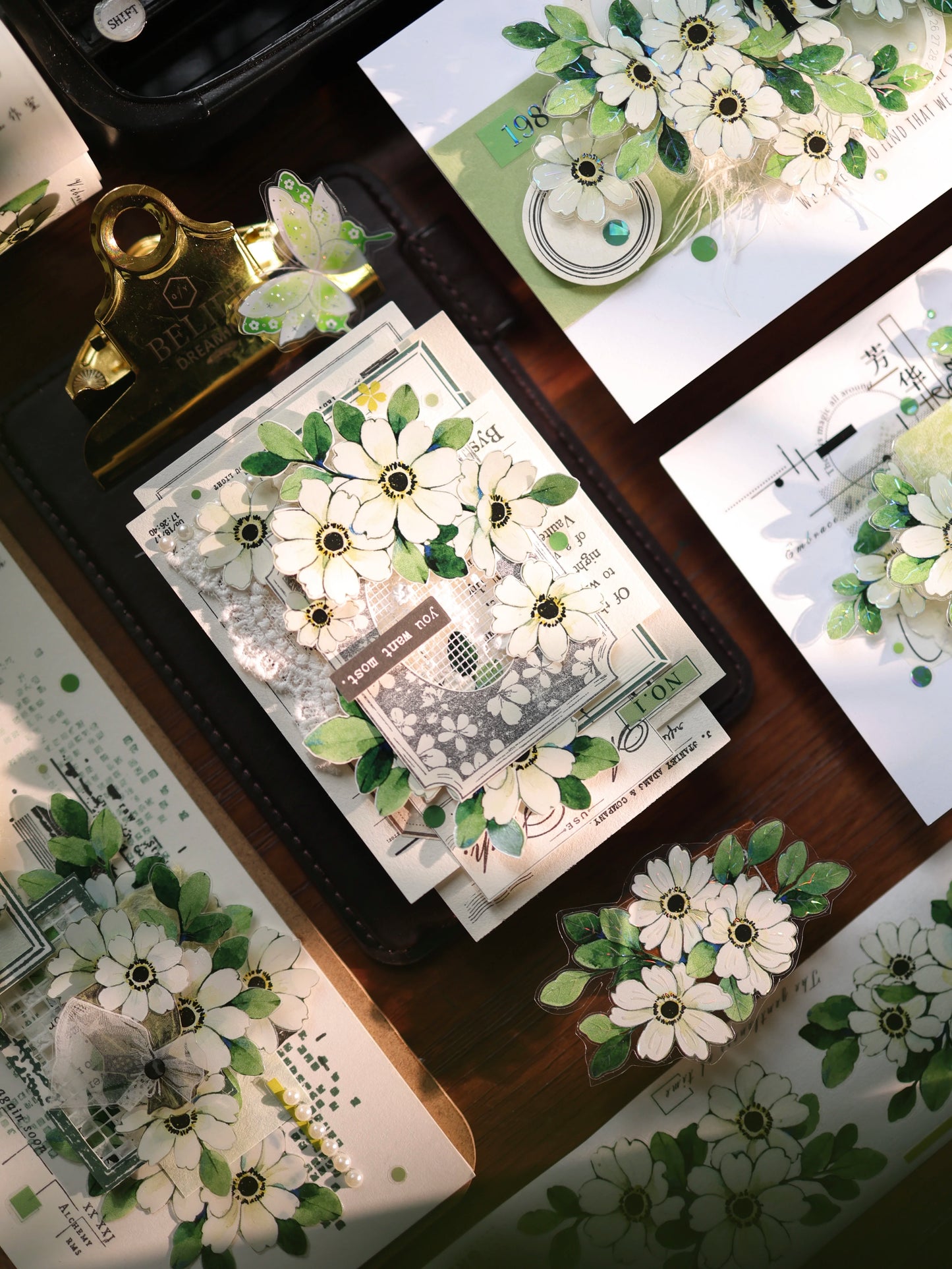 YiEr Vol17【Spring Field Green Letter】Kiss-cut Floral Washi Tape and PET Stickers