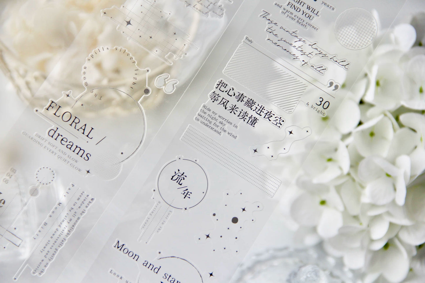 TianCheng-Vol8【Star Chronicle】English Text Washi PET Tape,for Scrapbook Supplies,Scrapbook Tape Stickers,Junk Journal Supplies