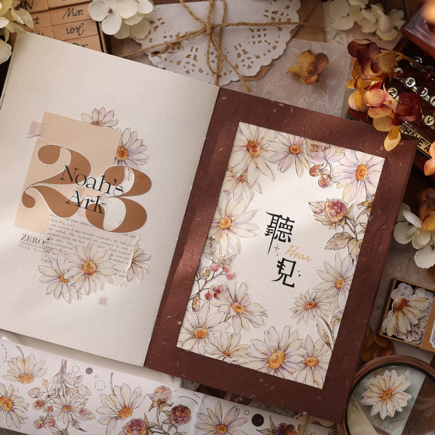 XiaoBaiJia March【Daisy】Light Retro Fresh Daisy Flower Washi PET Tape