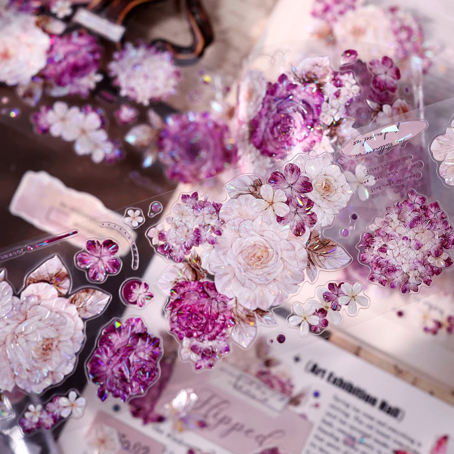 XiaoBaiJia【Zimo Fangxu】Pre-cut Rose Flowers Orginal Design Washi Pet Tape Light Retro Stickers
