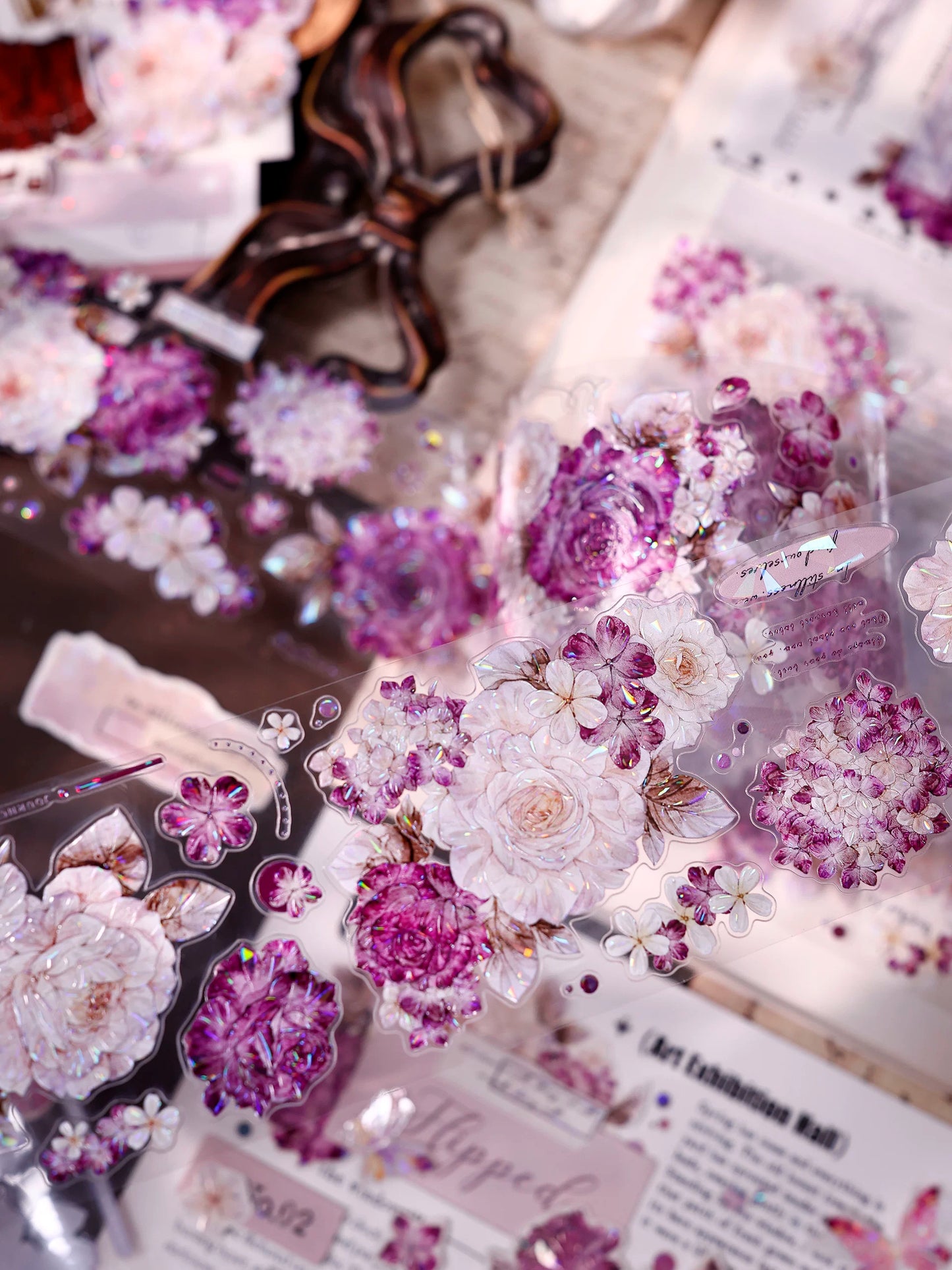 XiaoBaiJia【Zimo Fangxu】Pre-cut Rose Flowers Orginal Design Washi Pet Tape Light Retro Stickers