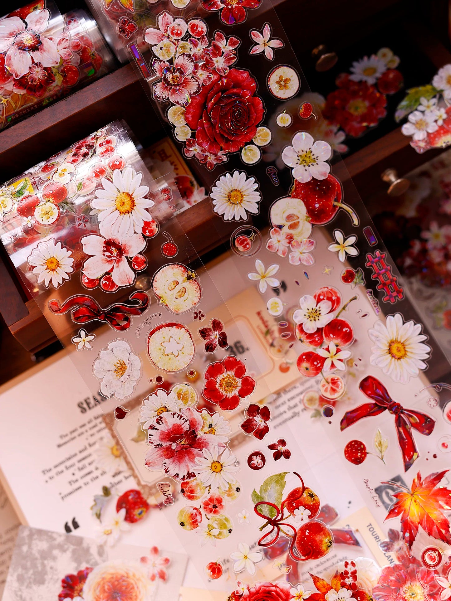 XiaoBaiJia Salt Series【Red Fruit Fragrance】Orginal Design Kiss-cut Washi/Pet Floral Tape Light Retro Landscaping Stickers