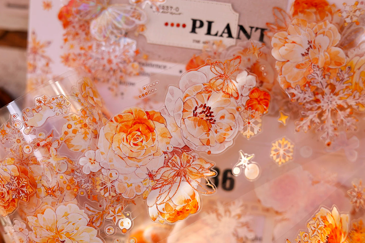 XiaoBaiJia Salt Series【Orange Light Orange Blossom】Orginal Design Kiss-cut Washi/Pet Floral Tape Light Retro Landscaping Stickers