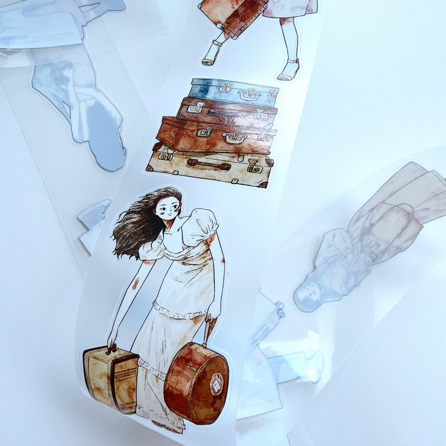 Kaixiaoxun Vol13【Depart】 Pre-Cut Long Loop Washi/Matte PET Tape for Scrapbook Supplies,Junk Journal Supplies