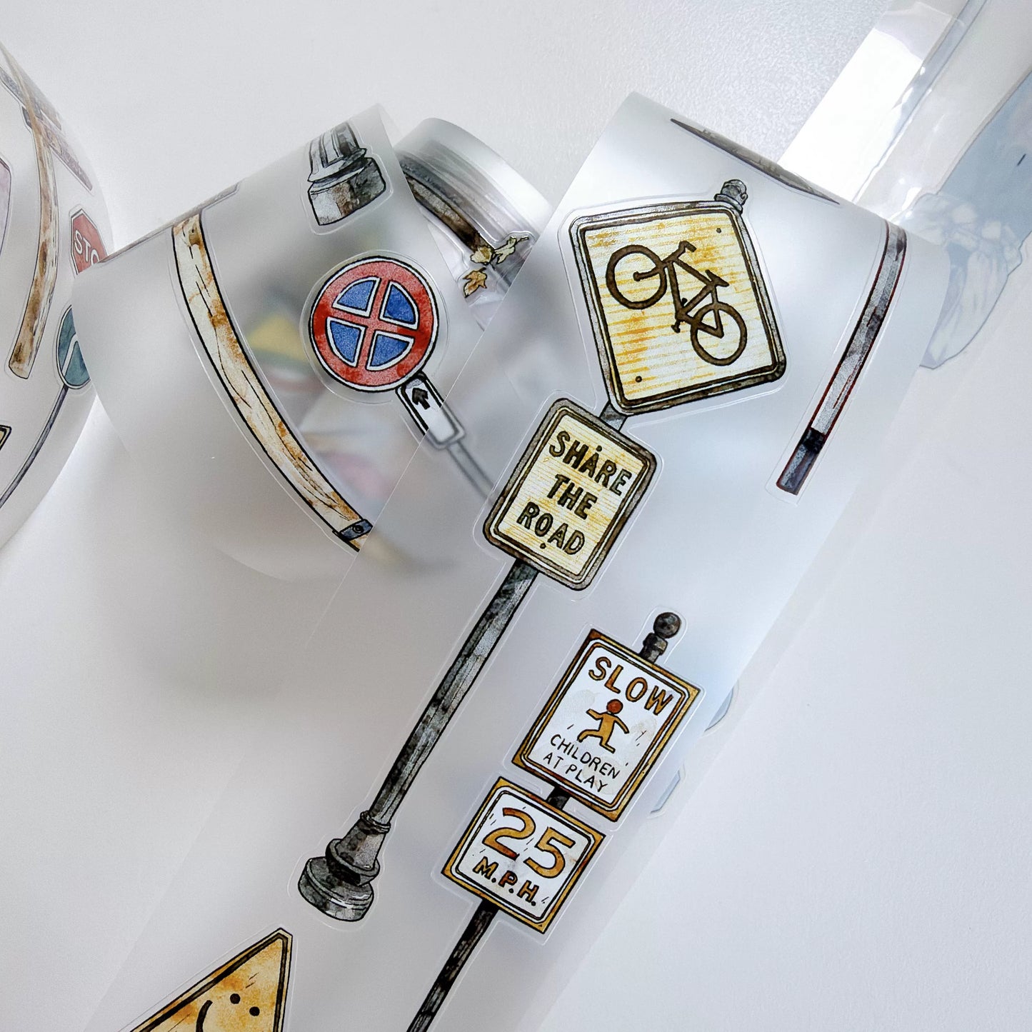 Kaixiaoxun Vol13【Road Sign】 Pre-Cut Long Loop Washi/Matte PET Tape for Scrapbook Supplies,Junk Journal Supplies