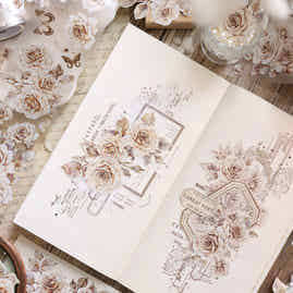 XiaoBaiJia【Gentle Under the Moon】Light Retro Orginal Design Washi Pet Chinese Rose Floral Tape Light Retro Landscaping Stickers