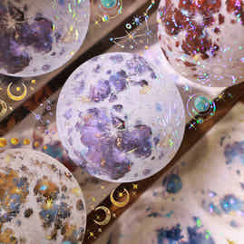 YiEr Vol13【Mottled Planet】Orginal Design Moon Washi/Pet Tape Light Retro Landscaping Stickers