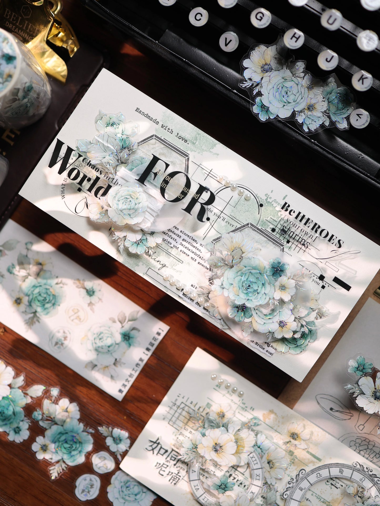 YiEr Vol17【Blue-Violet Flower】Kiss-cut Floral Washi Tape and PET Stickers