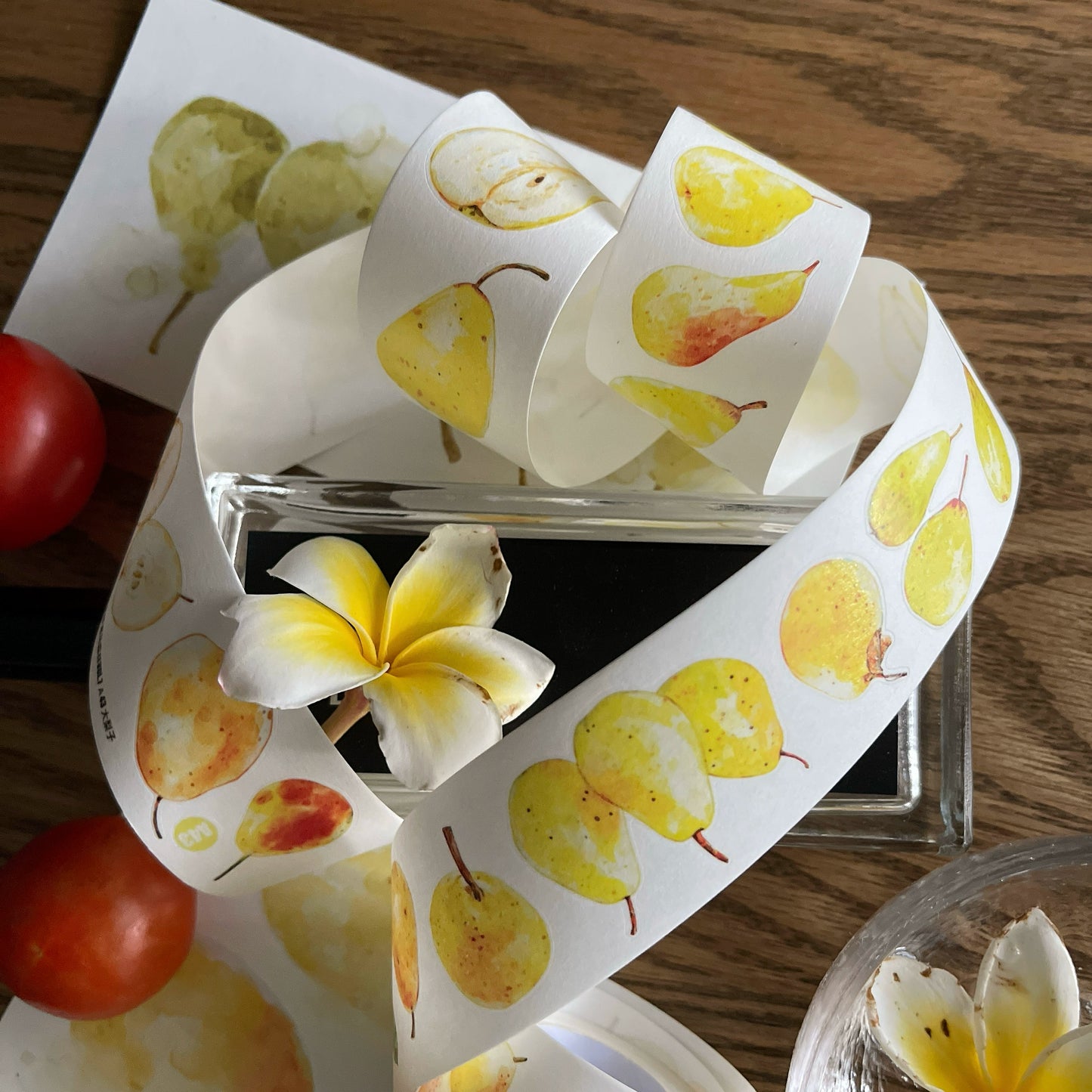 Seahorse Forest Vol7【A43#Big Pear】Original Design Pre-Cut Floral Washi/PET Tape Stickers,for Scrapbook Supplies,Journaling,Junk Journal,Bullet Journal,Planner Stickers