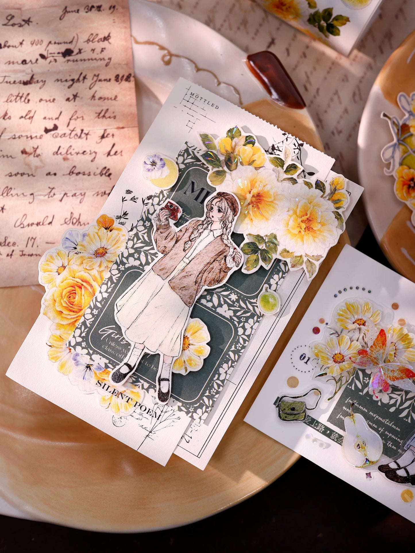 XiaoBaiJia Salt Series【Poetic Girl】Pre-cut Orginal Design Washi Pet Tape Light Retro Stickers