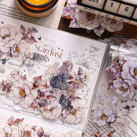 XiaoBaiJia【White Tea】Light Retro Orginal Design Washi Pet Floral Tape Light Retro Landscaping Stickers