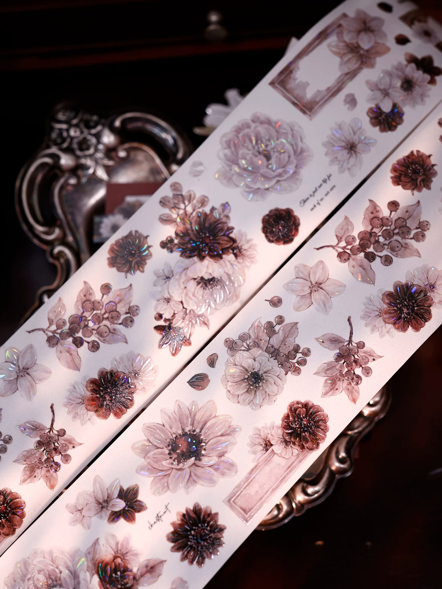 XiaoBaiJia【Brown Shadow Old Paper】Pre-cut Floral Orginal Design Washi Pet Tape Light Retro Stickers