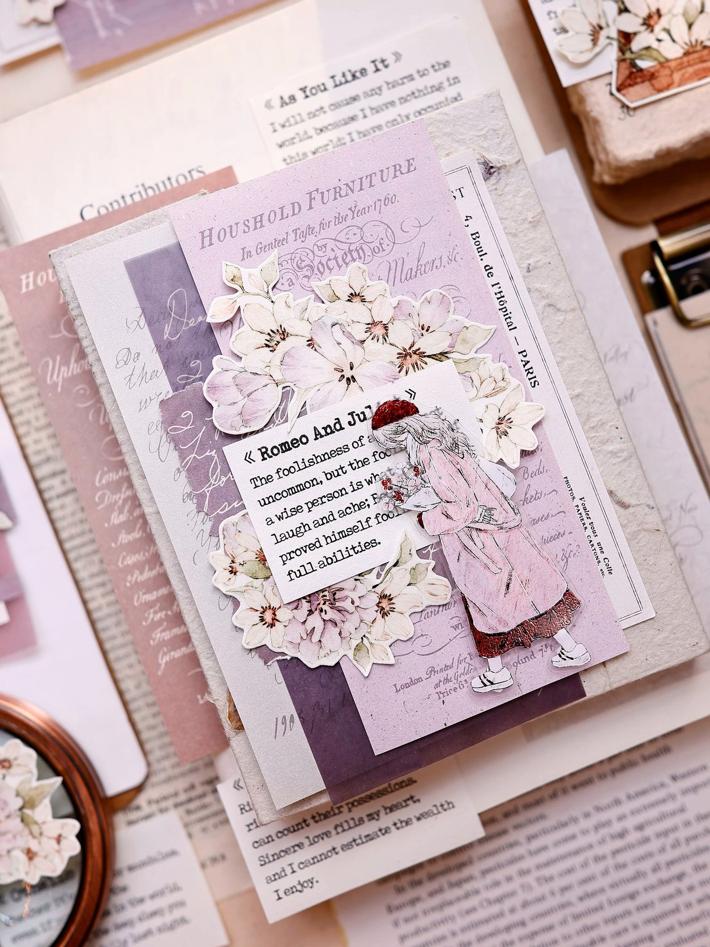 XiaoBaiJia Salt Series【Maiden Among the Flowers】Pre-cut Orginal Design Washi/Pet Tape Light Retro Stickers