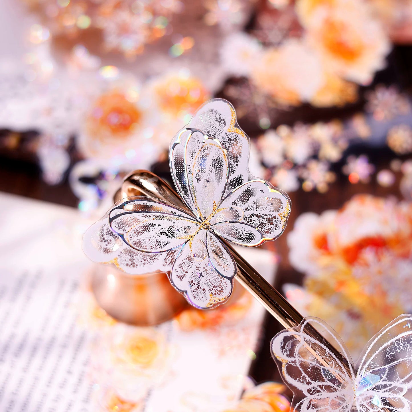 XiaoBaiJia Salt Series【Butterfly Feathers Chasing Light】Orginal Design Kiss-cut Washi/Pet Floral Tape Light Retro Landscaping Stickers